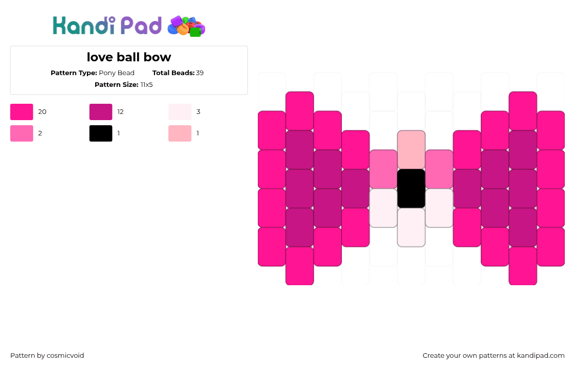 love ball bow - Pony Bead Pattern by cosmicvoid on Kandi Pad - pink