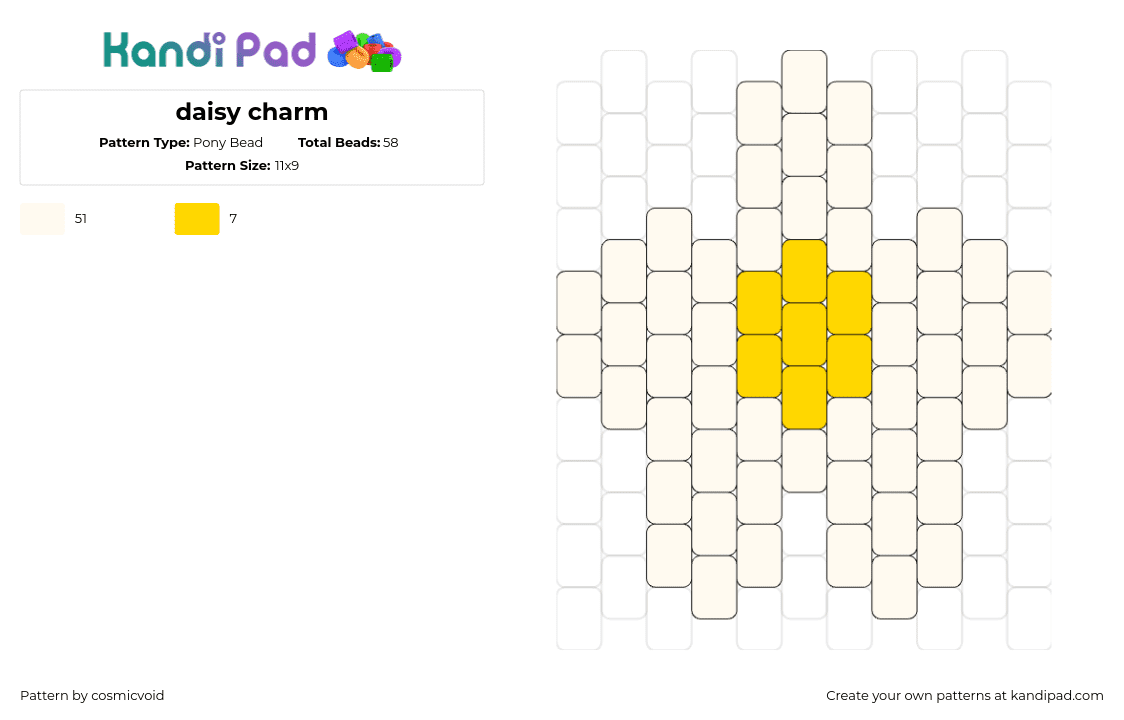 daisy charm - Pony Bead Pattern by cosmicvoid on Kandi Pad - daisy,flower,simple,charm,yellow