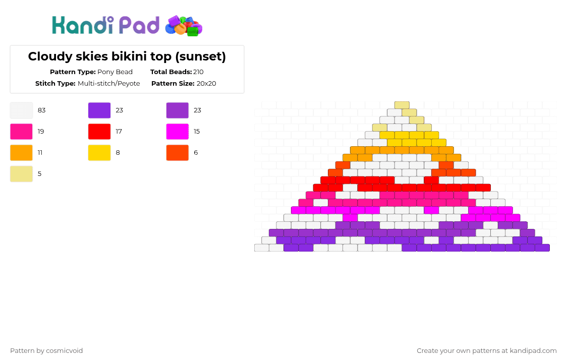 Cloudy skies bikini top (sunset) - Pony Bead Pattern by cosmicvoid on Kandi Pad - purple,pink,top,clothing,sky