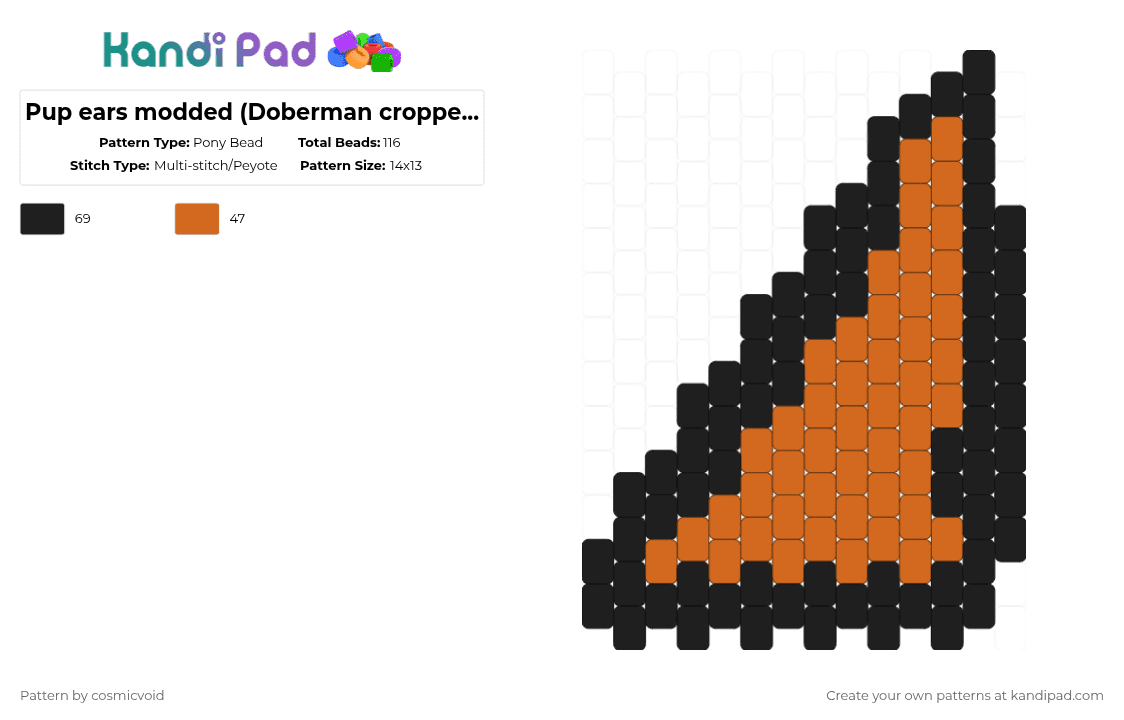 Pup ears modded (Doberman cropped D:) - Pony Bead Pattern by cosmicvoid on Kandi Pad - accessories, animals ears, black, orange, puppy, puppy ears