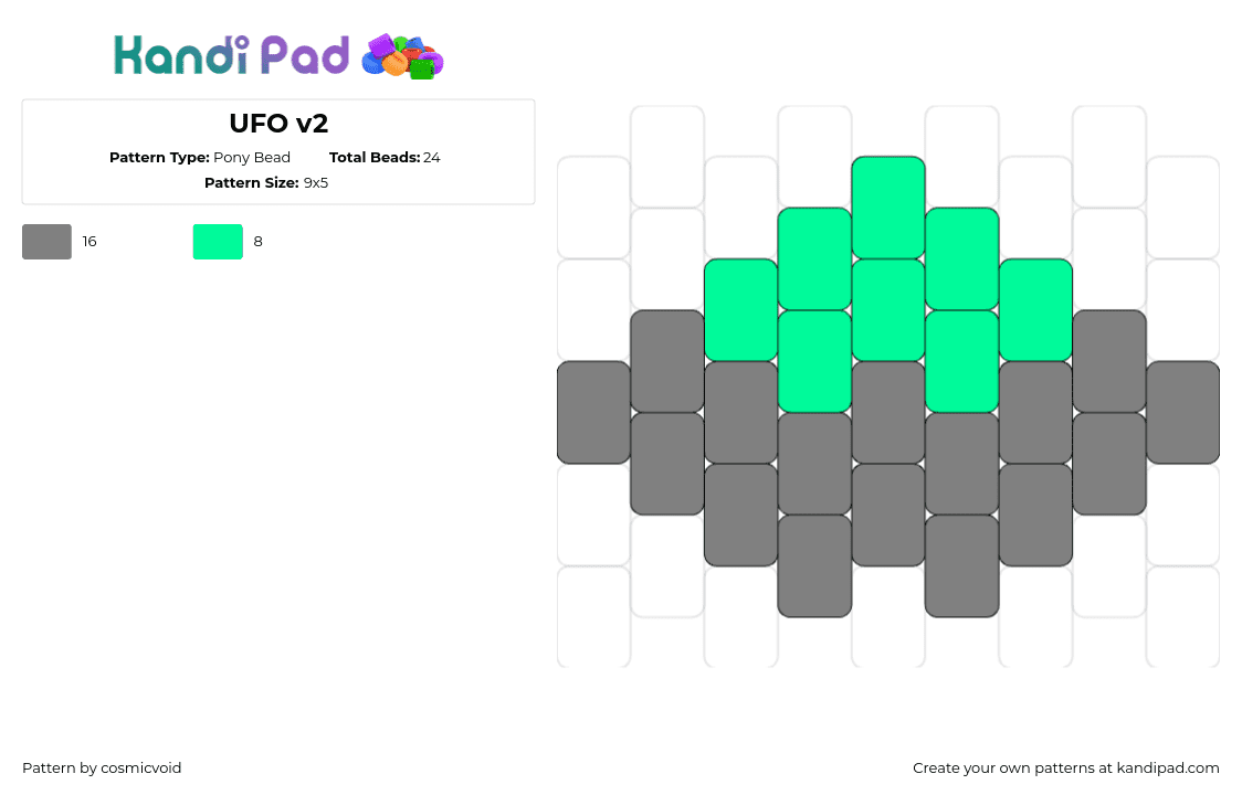 UFO v2 - Pony Bead Pattern by cosmicvoid on Kandi Pad - ufo,flying saucer,alien,simple,charm,space,gray,green