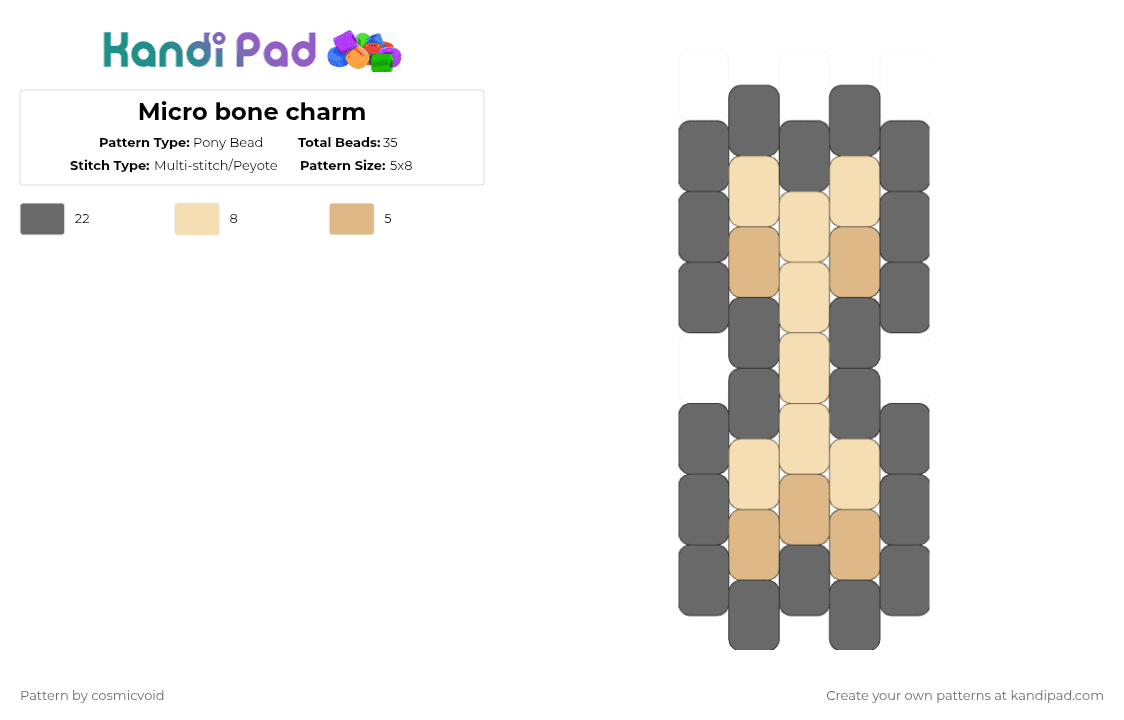 Micro bone charm - Pony Bead Pattern by cosmicvoid on Kandi Pad - beige,gray