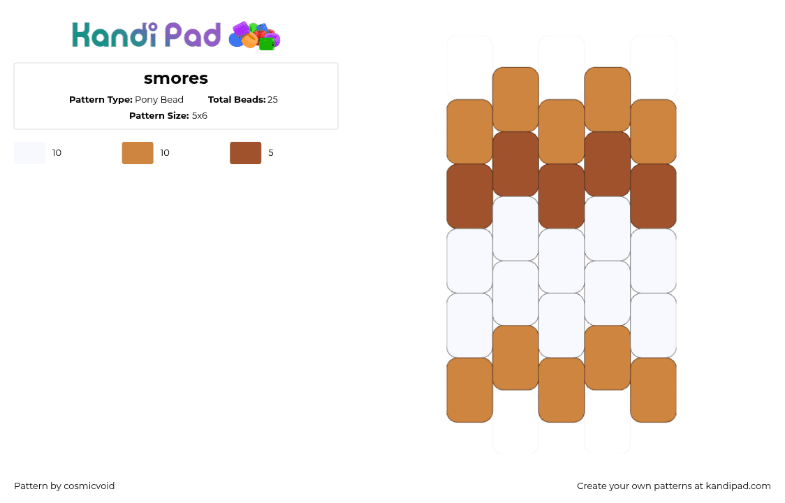 smores - Pony Bead Pattern by cosmicvoid on Kandi Pad - smores,dessert,marshmallow,chocolate,campfire,charm,food,simple,tan,white