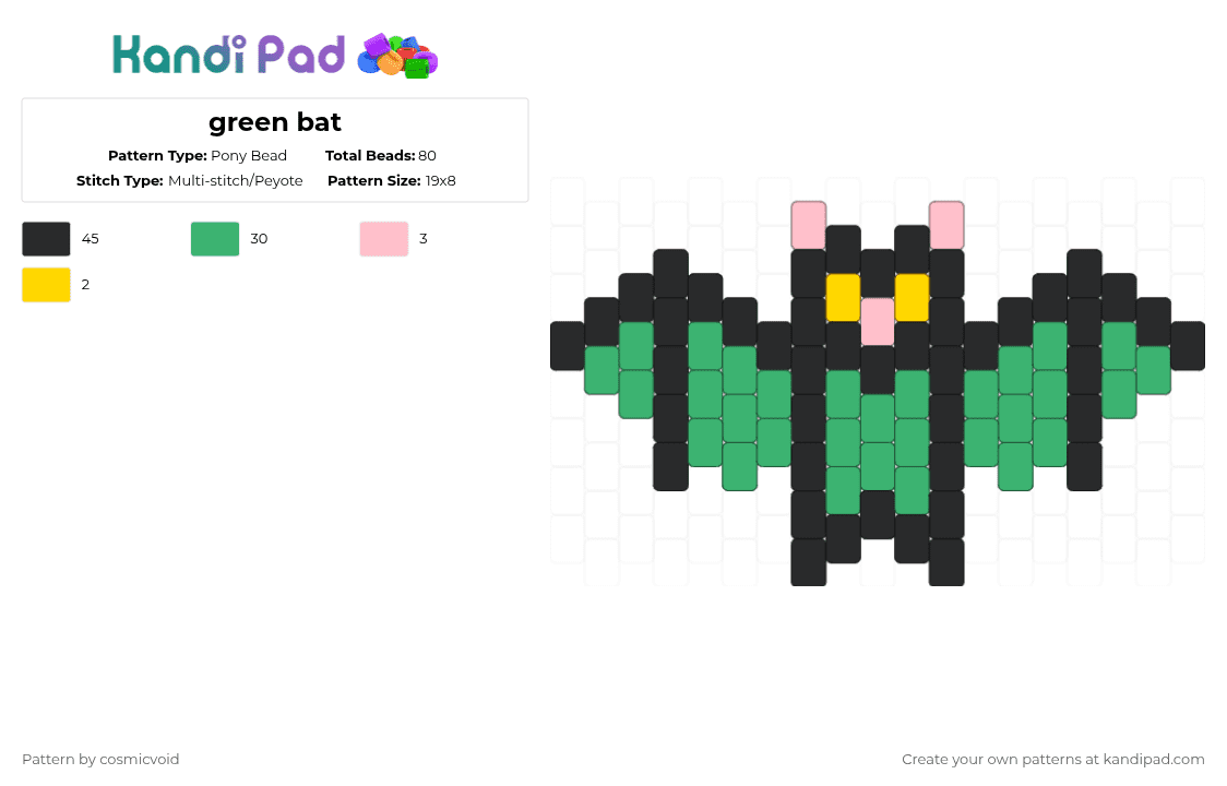 green bat - Pony Bead Pattern by cosmicvoid on Kandi Pad - black,green