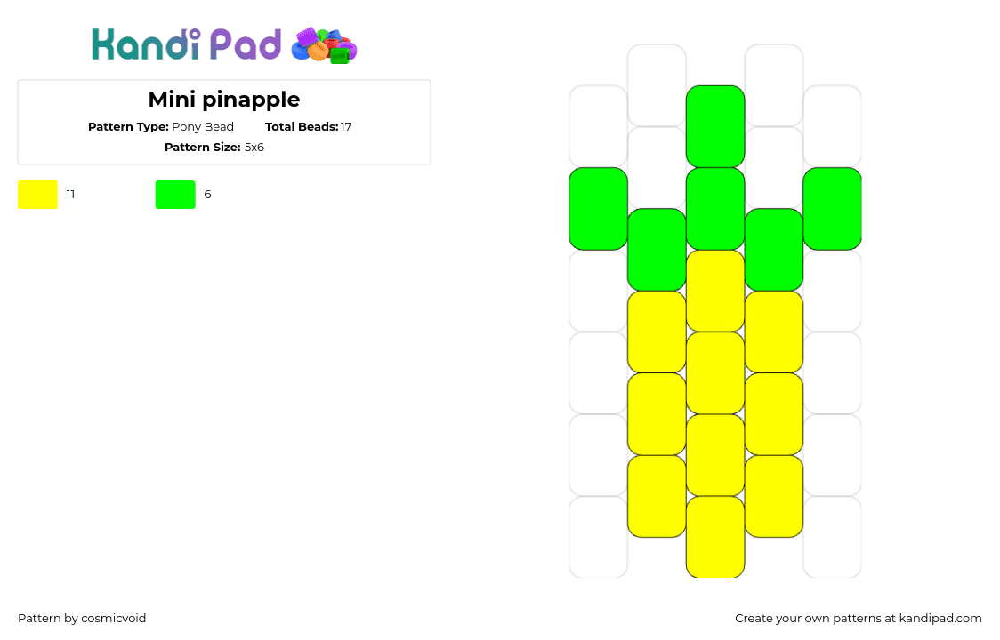 Mini pinapple - Pony Bead Pattern by cosmicvoid on Kandi Pad - pineapple,fruit,tropical,charm,food,simple,yellow,green