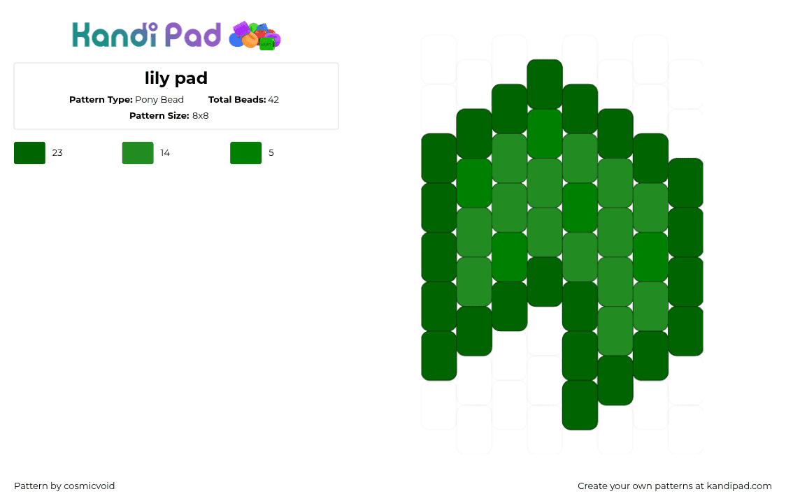 lily pad - Pony Bead Pattern by cosmicvoid on Kandi Pad - lily pad,leaf,nature,frog,charm,green