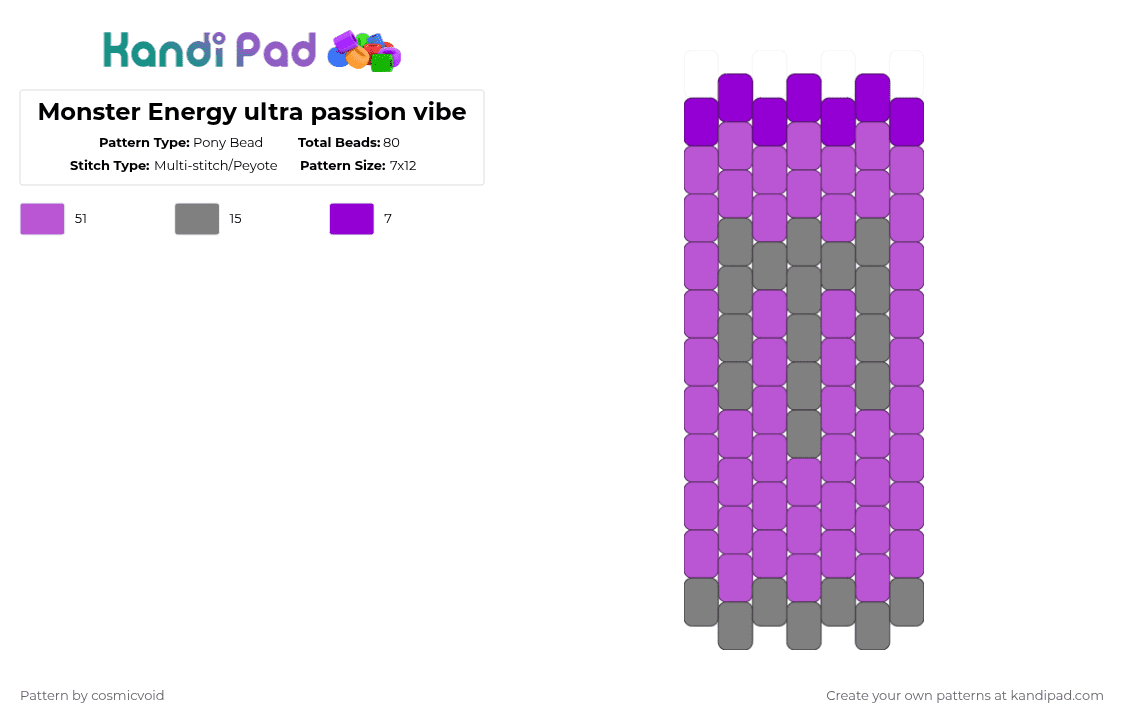 Monster Energy ultra passion vibe - Pony Bead Pattern by cosmicvoid on Kandi Pad - pink