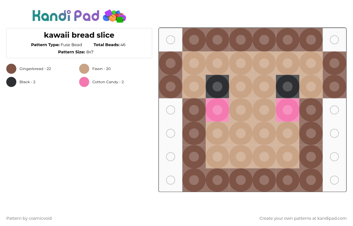 kawaii bread slice - Fuse Bead Pattern by cosmicvoid on Kandi Pad - beige,tan