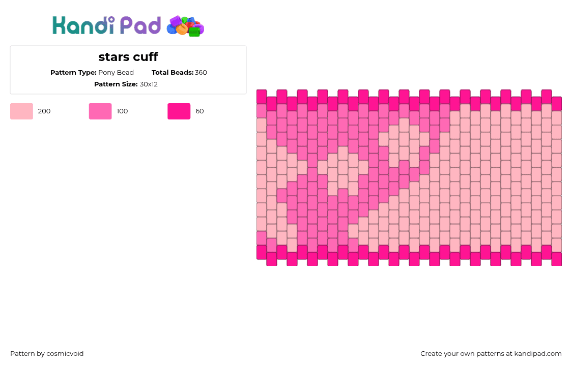 stars cuff - Pony Bead Pattern by cosmicvoid on Kandi Pad - pink