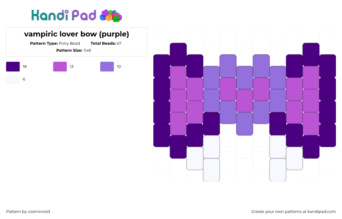 vampiric lover bow (purple) - Pony Bead Pattern by cosmicvoid on Kandi Pad - pink,purple