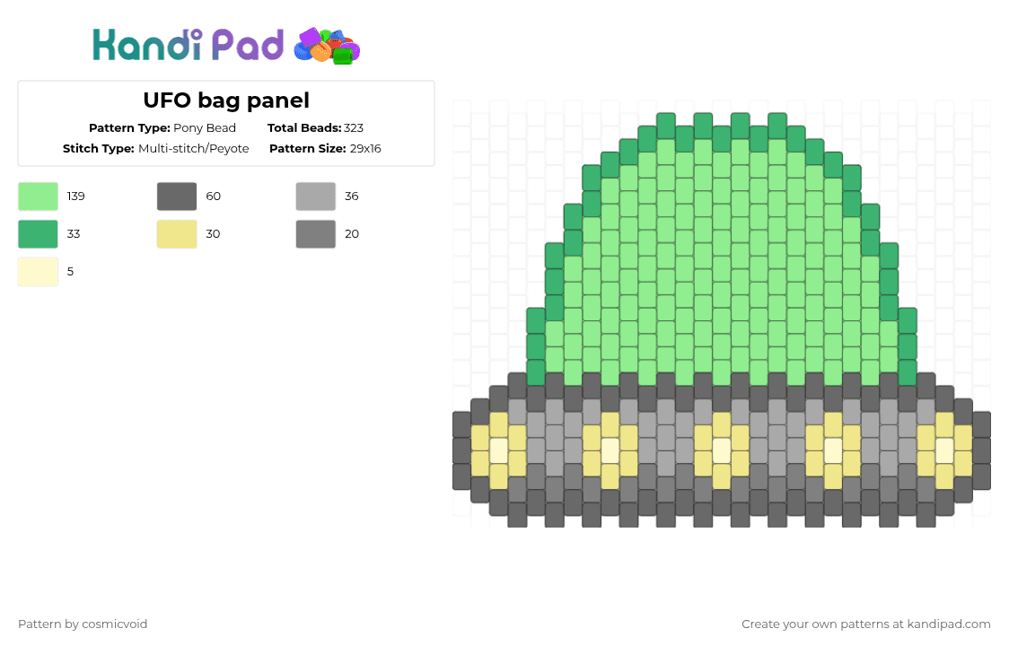 UFO bag panel - Pony Bead Pattern by cosmicvoid on Kandi Pad - gray,teal