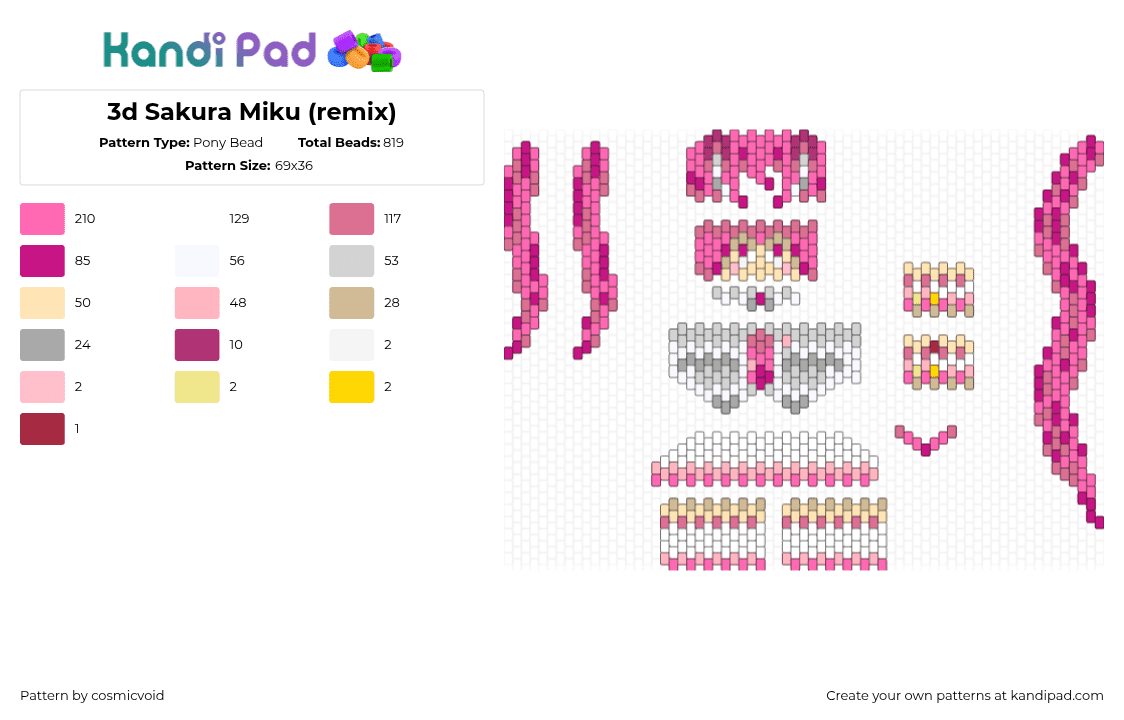 3d Sakura Miku (remix) - Pony Bead Pattern by cosmicvoid on Kandi Pad - 