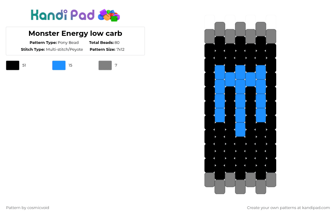 Monster Energy low carb - Pony Bead Pattern by cosmicvoid on Kandi Pad - black,gray,light blue