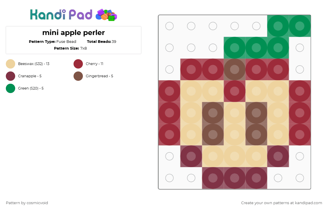mini apple perler - Fuse Bead Pattern by cosmicvoid on Kandi Pad - red,beige