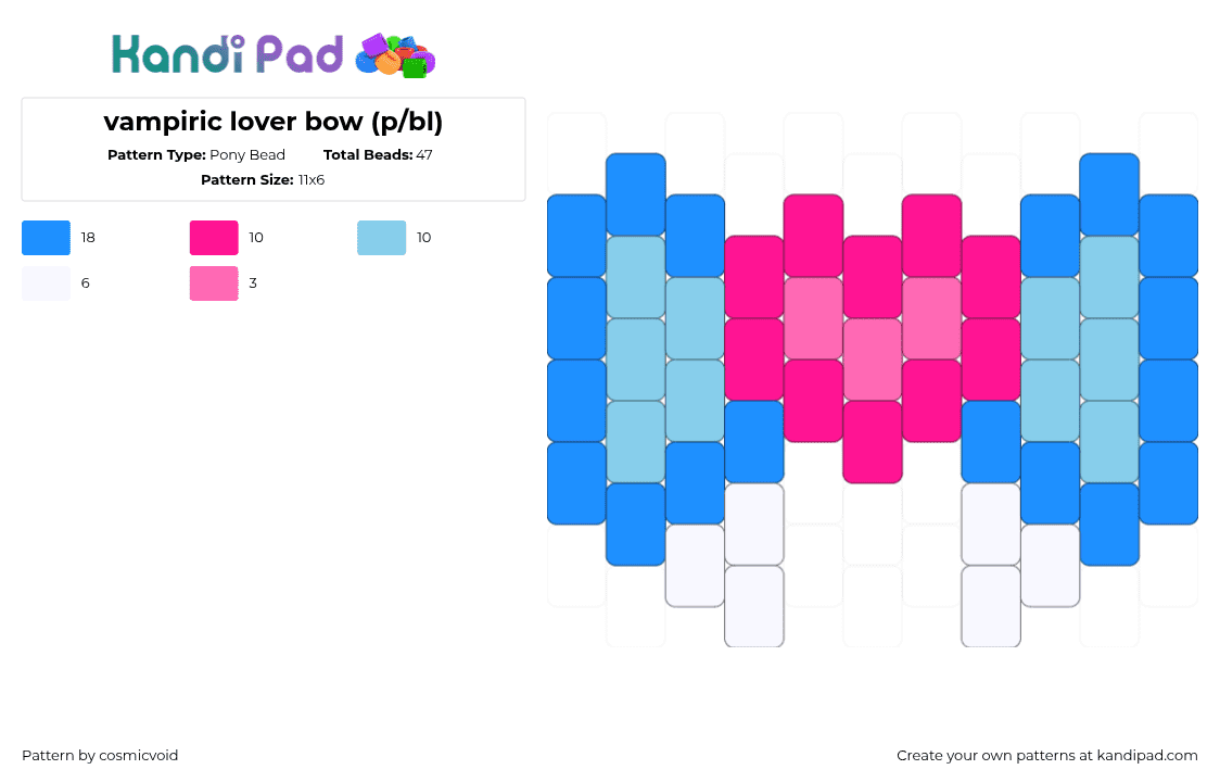 vampiric lover bow (p/bl) - Pony Bead Pattern by cosmicvoid on Kandi Pad - pink,light blue