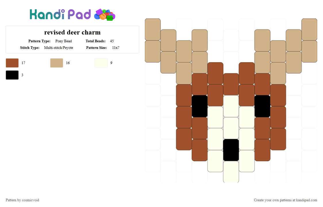 revised deer charm - Pony Bead Pattern by cosmicvoid on Kandi Pad - red,beige,cotdforestcreatures,charm,small,simple