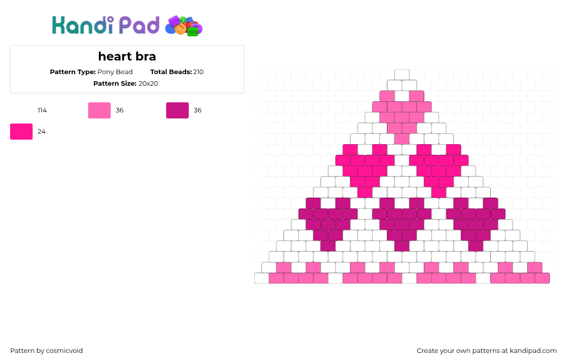 heart bikini top - Pony Bead Pattern by cosmicvoid on Kandi Pad - hearts,bikini,bra,love,valentines,clothing,pink,white