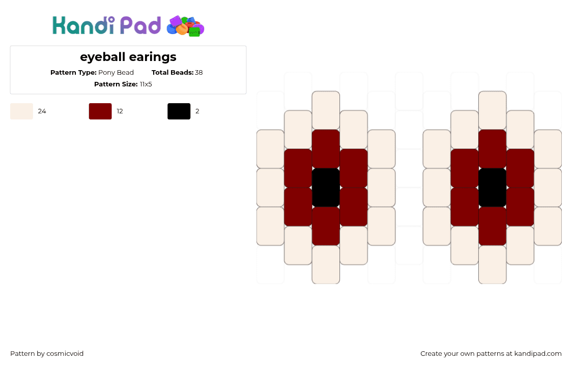 eyeball earings - Pony Bead Pattern by cosmicvoid on Kandi Pad - eyeballs,earrings,body,spooky,halloween,beige,red