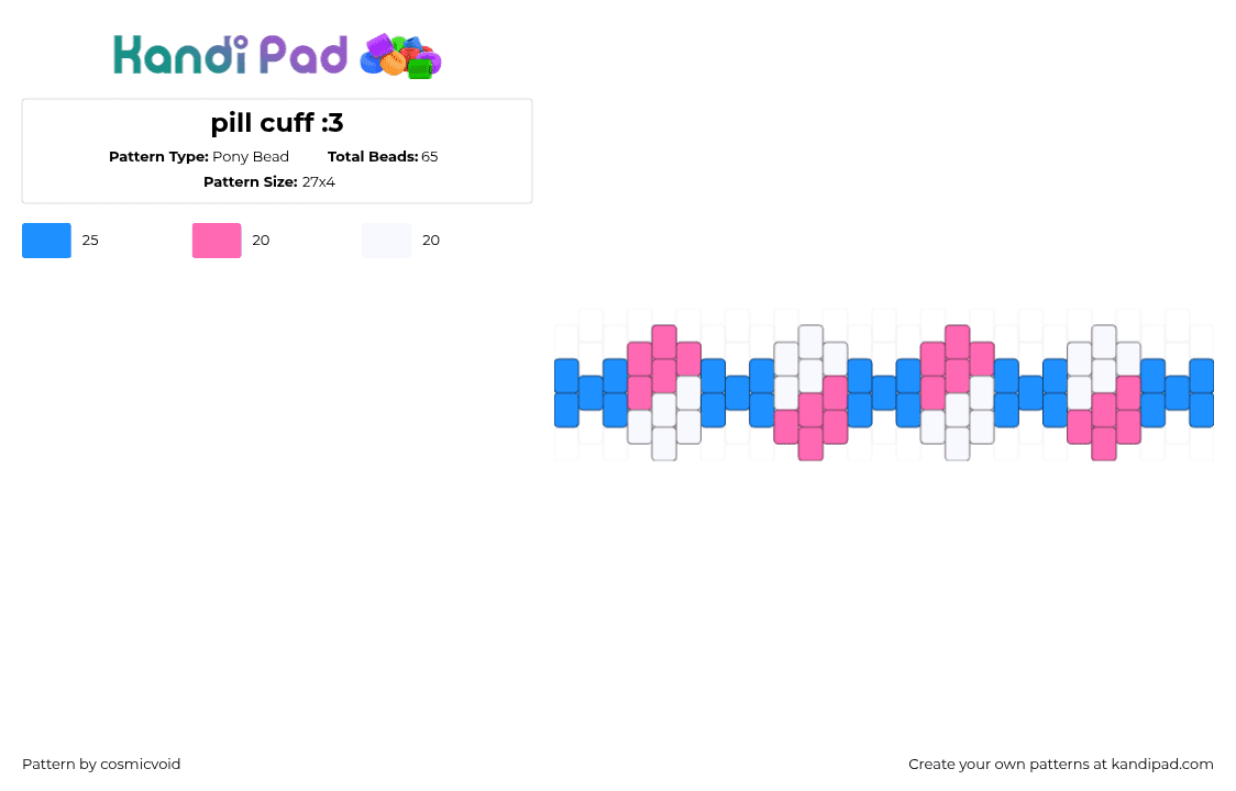 pill cuff :3 - Pony Bead Pattern by cosmicvoid on Kandi Pad - trans,pills,pride,bracelet,medicine,cuff,pink,white,blue