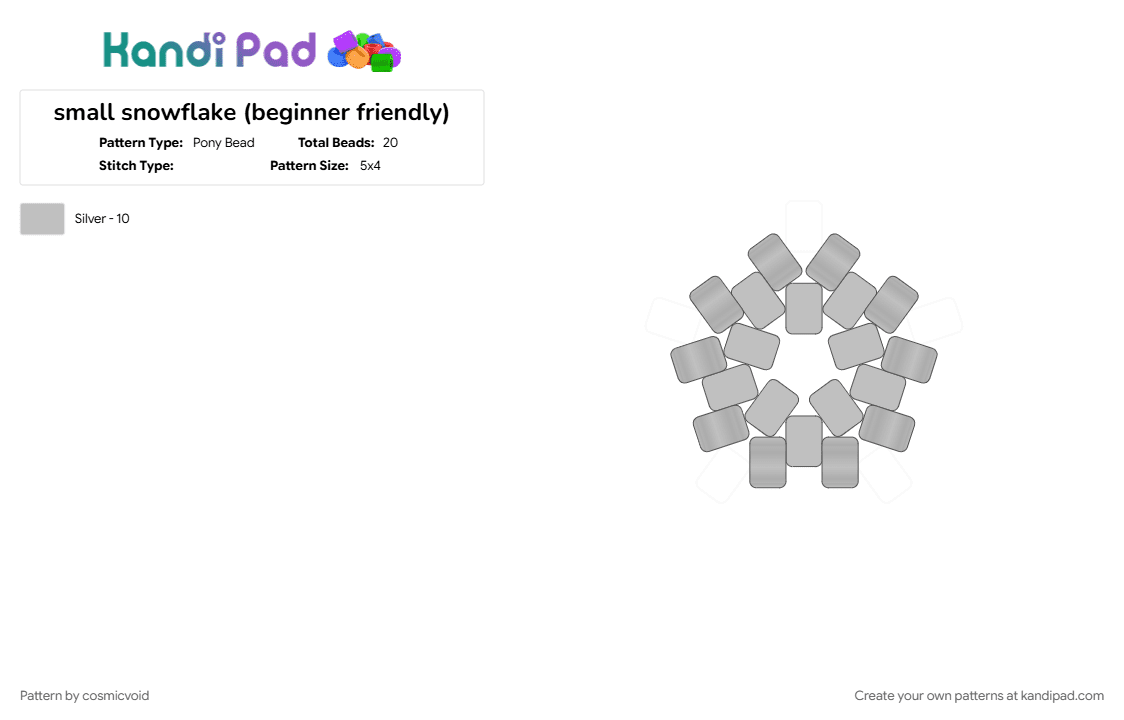 small snowflake (beginner friendly) - Pony Bead Pattern by cosmicvoid on Kandi Pad - beige
