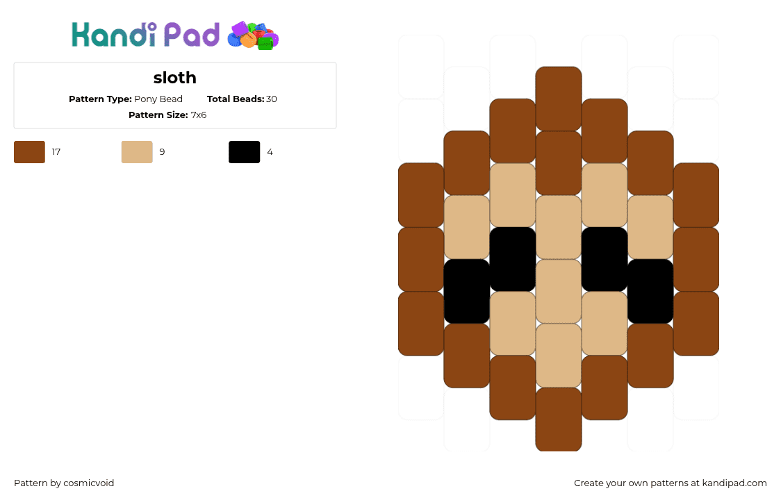 sloth - Pony Bead Pattern by cosmicvoid on Kandi Pad - beige,red
