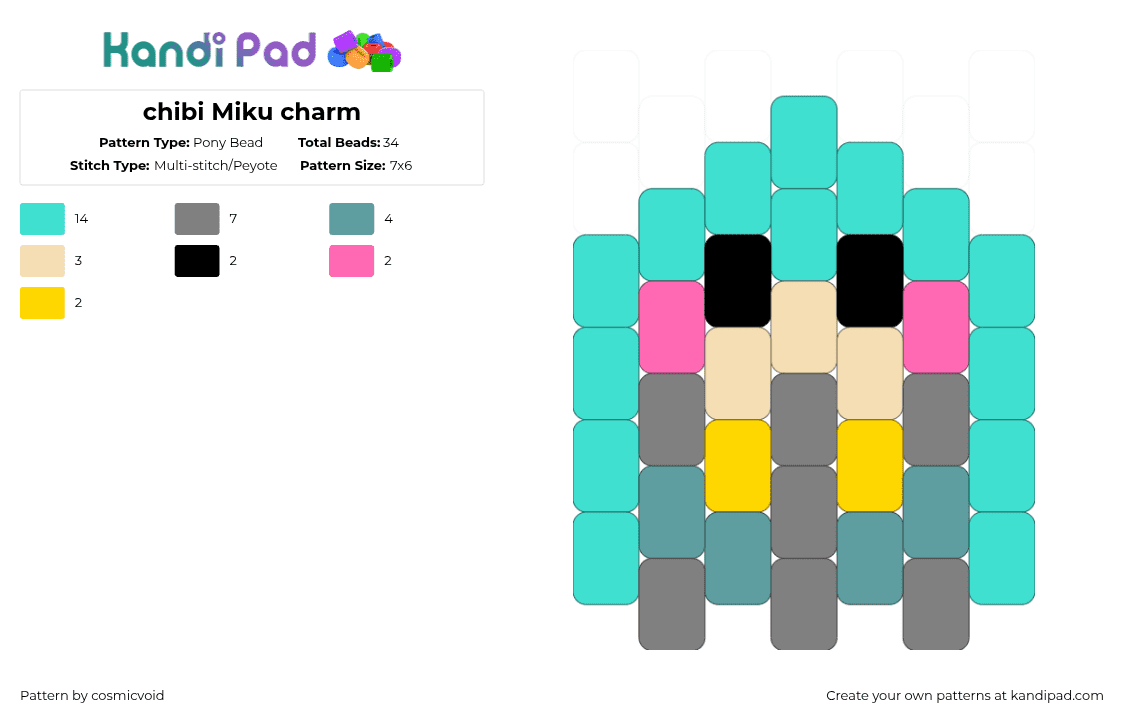 chibi Miku charm - Pony Bead Pattern by cosmicvoid on Kandi Pad - gray,light blue