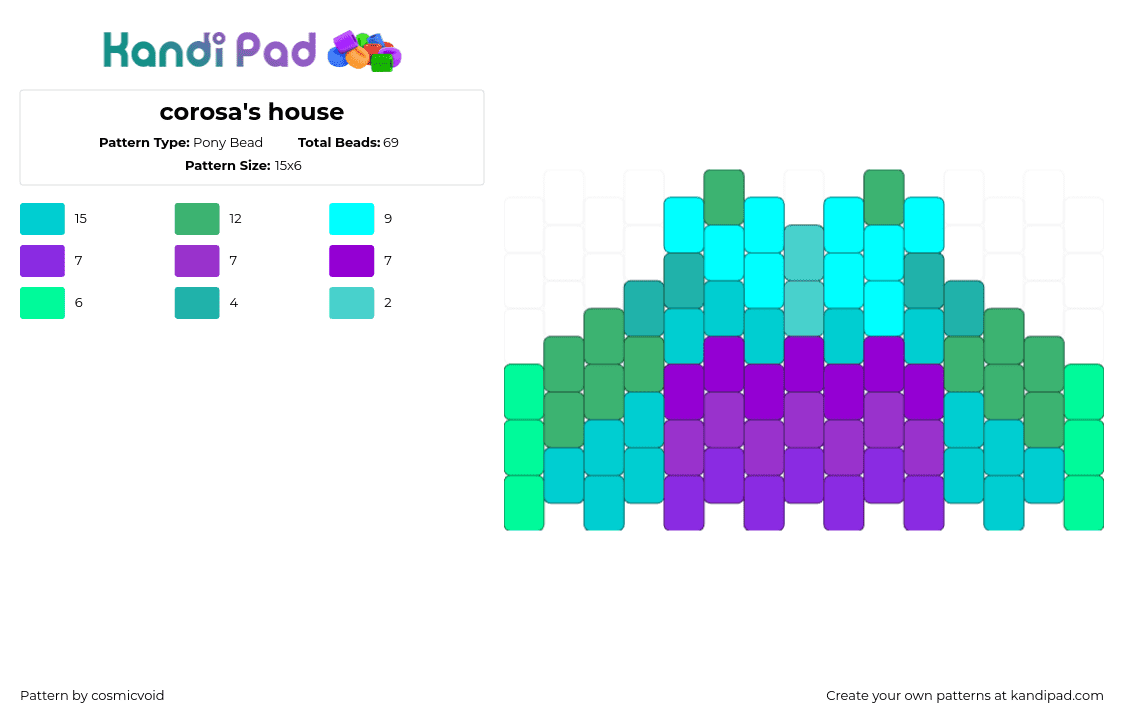 corosa\'s house - Pony Bead Pattern by cosmicvoid on Kandi Pad - house,sakuras toy box,corosa,charm,teal,purple