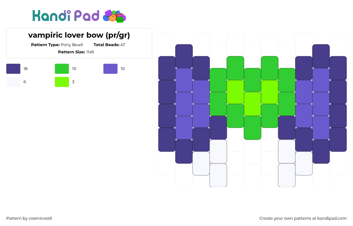 vampiric lover bow (pr/gr) - Pony Bead Pattern by cosmicvoid on Kandi Pad - purple