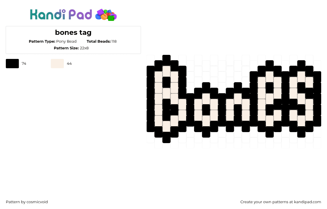 bones tag - Pony Bead Pattern by cosmicvoid on Kandi Pad - white,black