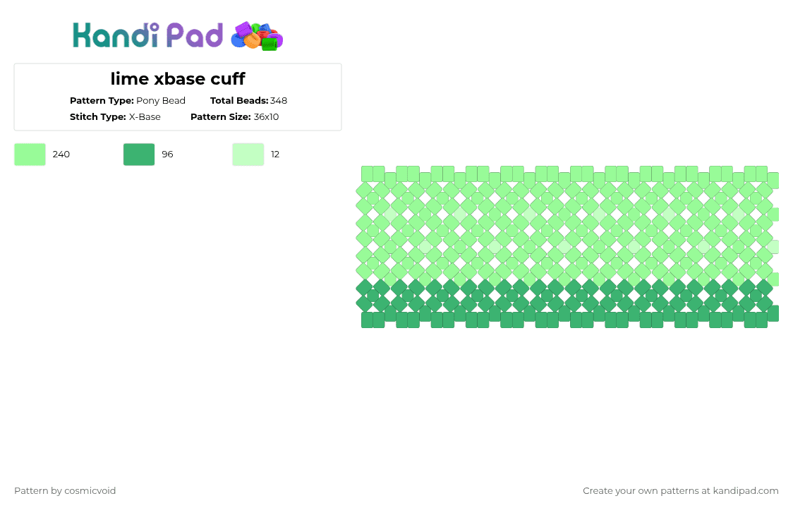 lime xbase cuff - Pony Bead Pattern by cosmicvoid on Kandi Pad - green, teal