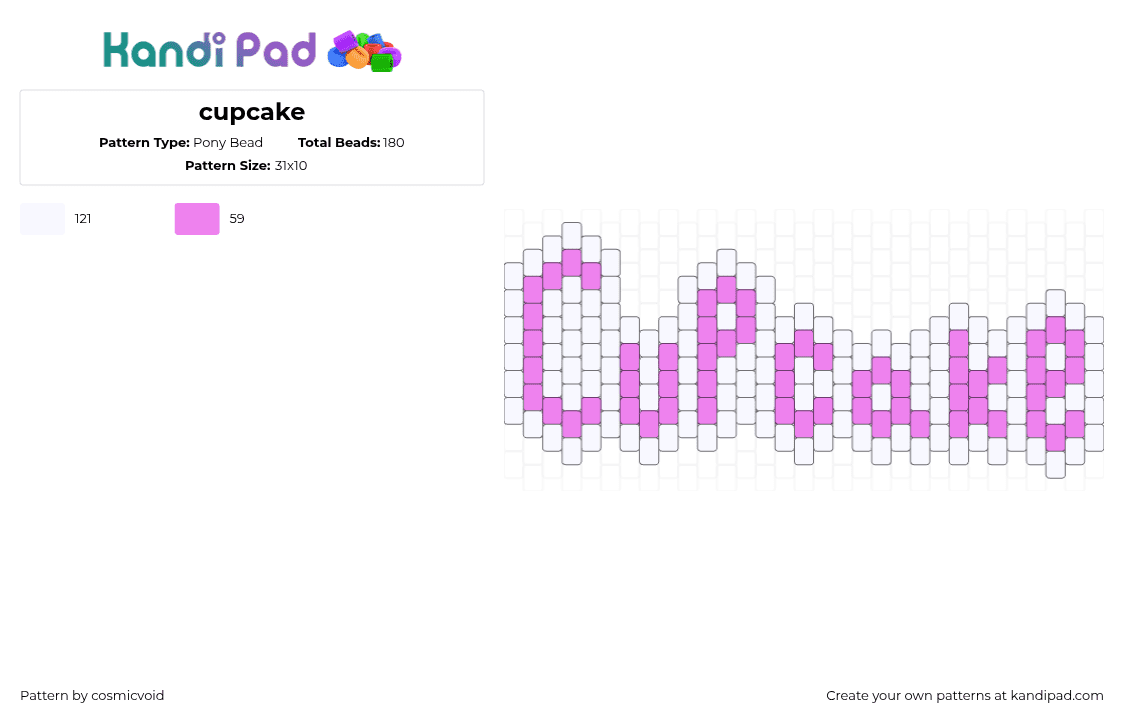 cupcake - Pony Bead Pattern by cosmicvoid on Kandi Pad - cupcake,text,charm,pink,white