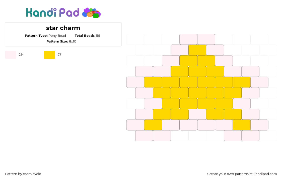 star charm - Pony Bead Pattern by cosmicvoid on Kandi Pad - yellow,white