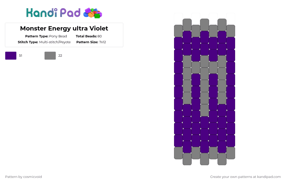 Monster Energy ultra Violet - Pony Bead Pattern by cosmicvoid on Kandi Pad - gray,purple