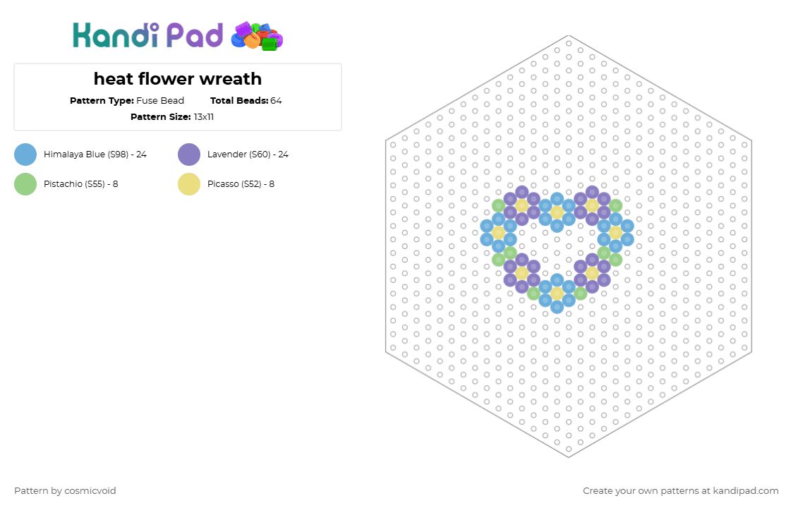 heat flower wreath - Fuse Bead Pattern by cosmicvoid on Kandi Pad - light blue,pink