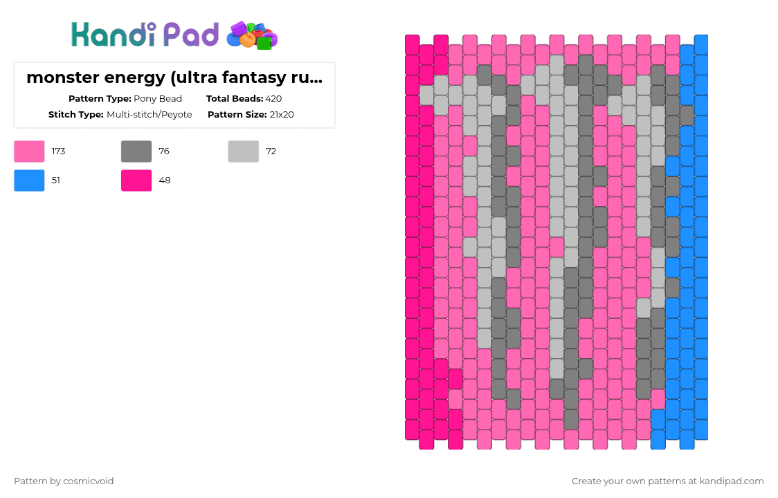 monster energy (ultra fantasy ruby red) logo bag - Pony Bead Pattern by cosmicvoid on Kandi Pad - pink