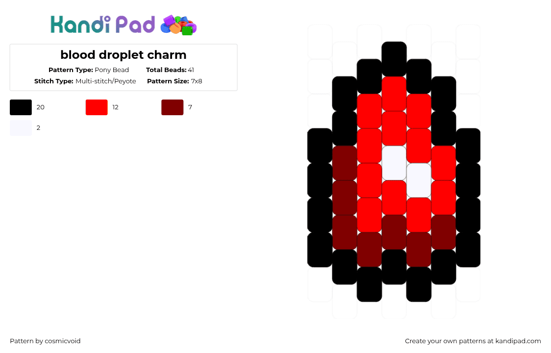 blood droplet charm - Pony Bead Pattern by cosmicvoid on Kandi Pad - brown,red