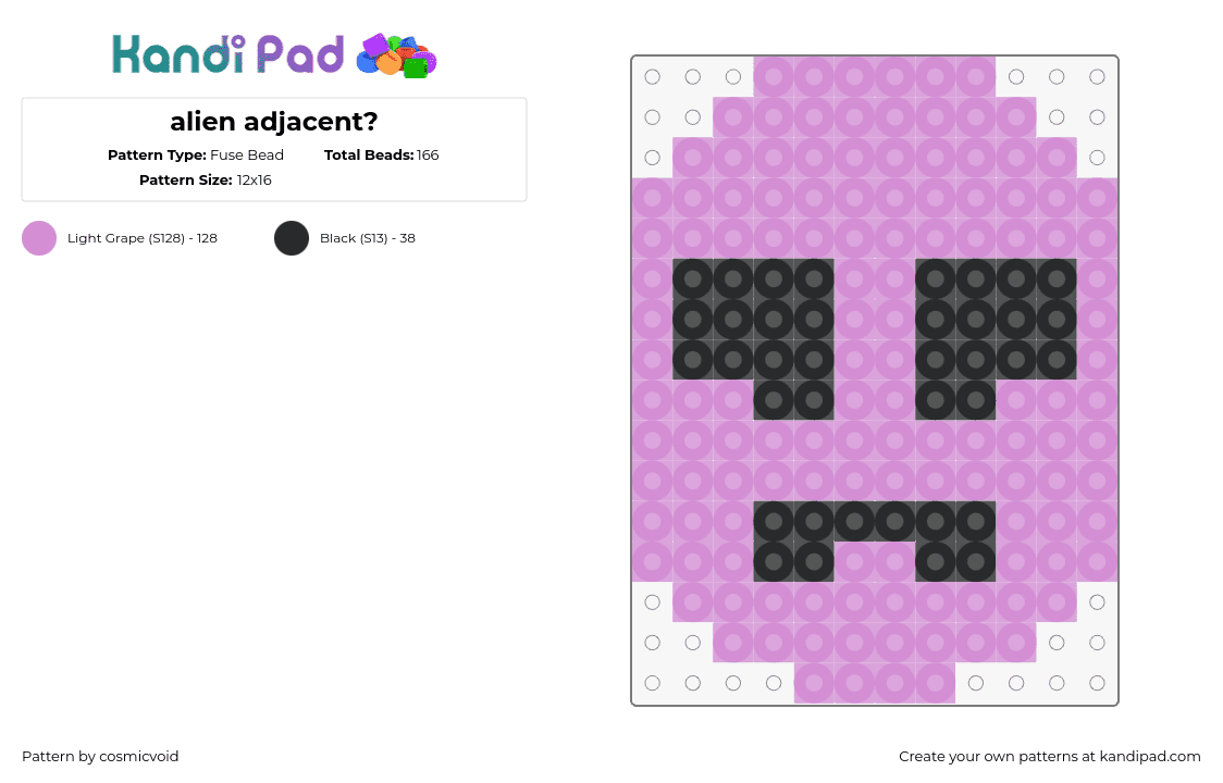 alien adjacent? - Fuse Bead Pattern by cosmicvoid on Kandi Pad - phantom,alien,face,head,simple,purple,black