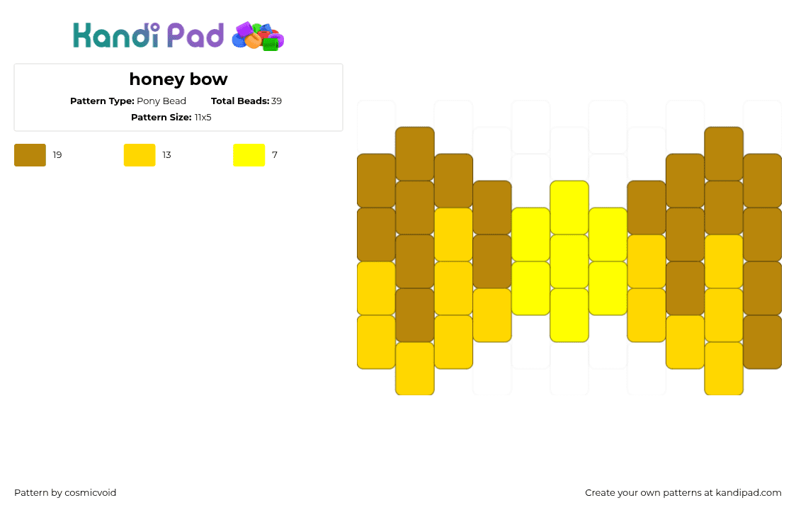 honey bow - Pony Bead Pattern by cosmicvoid on Kandi Pad - yellow,gold