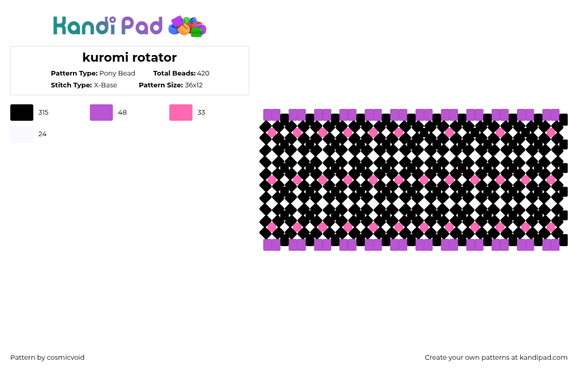 kuromi rotator - Pony Bead Pattern by cosmicvoid on Kandi Pad - black,pink