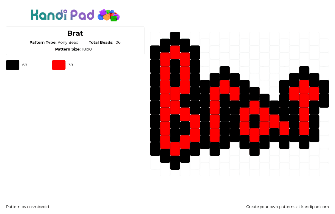 Brat - Pony Bead Pattern by cosmicvoid on Kandi Pad - brat,text,charm,red,black