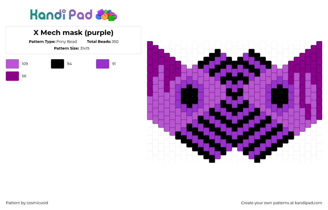 X Mech mask (purple) - Pony Bead Pattern by cosmicvoid on Kandi Pad - pink,purple