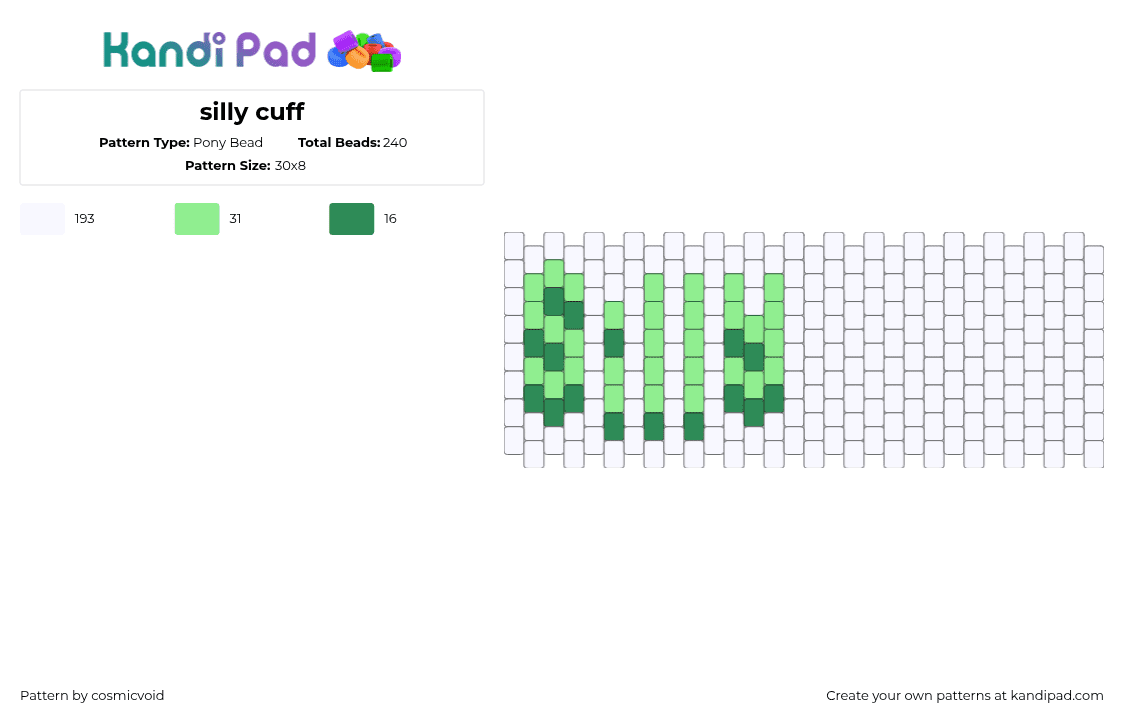 silly cuff - Pony Bead Pattern by cosmicvoid on Kandi Pad - white,teal,green