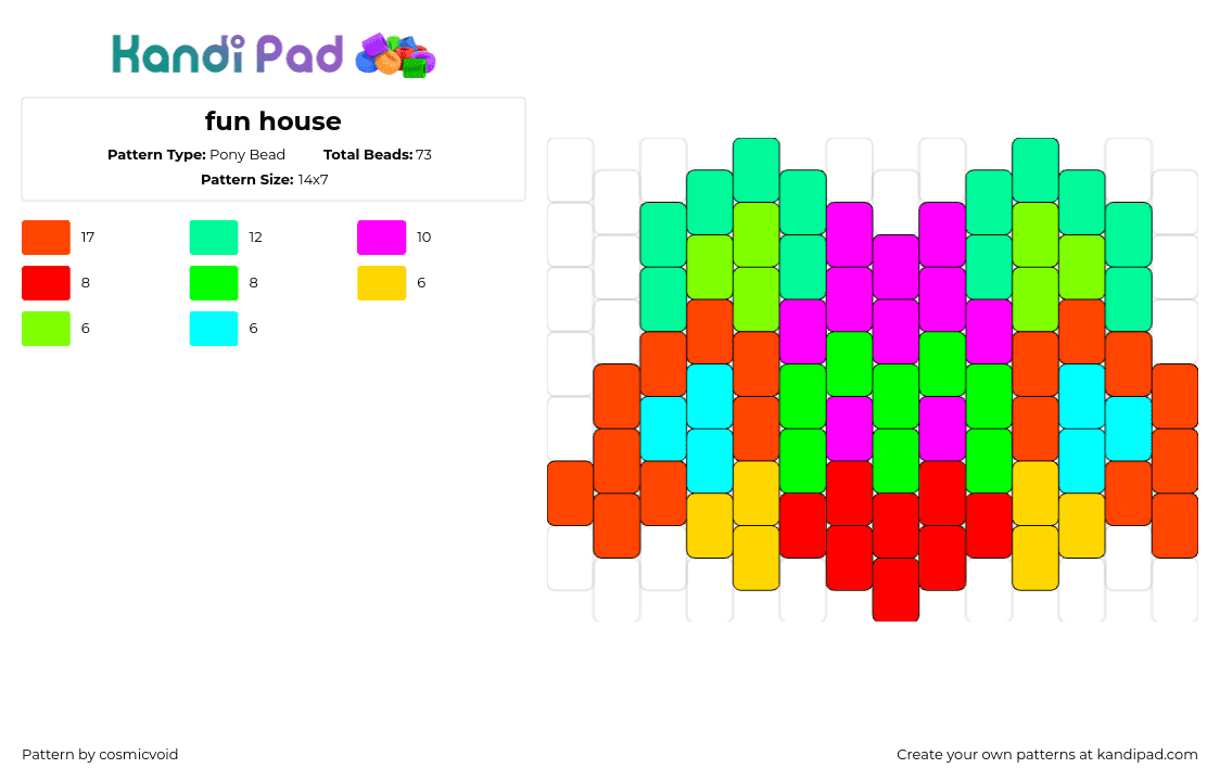 fun house - Pony Bead Pattern by cosmicvoid on Kandi Pad - fun house,party,colorful,charm,green,red