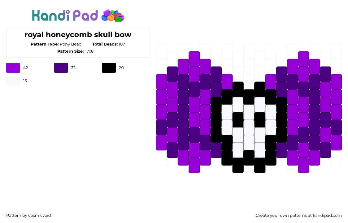 royal honeycomb skull bow - Pony Bead Pattern by cosmicvoid on Kandi Pad - purple