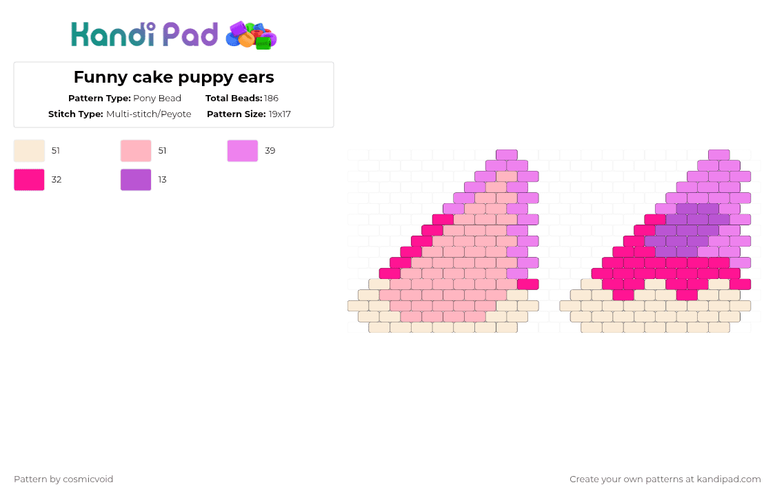 Funny cake puppy ears - Pony Bead Pattern by cosmicvoid on Kandi Pad - white,pink,puppy ears,ears
