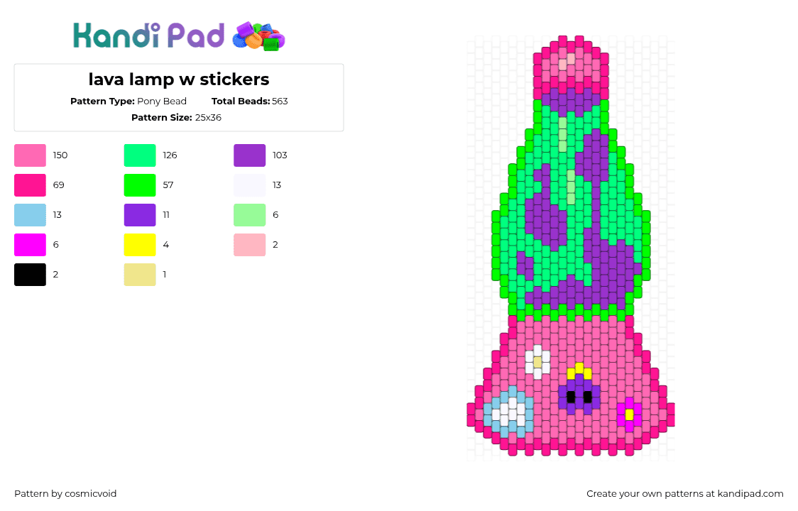 lava lamp w stickers - Pony Bead Pattern by cosmicvoid on Kandi Pad - lava lamp,groovy,retro,nostalgia,stickers,pink,green,purple