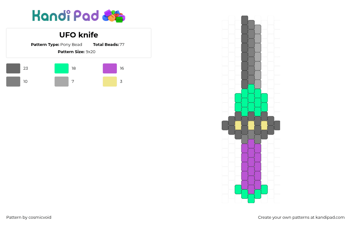 UFO knife - Pony Bead Pattern by cosmicvoid on Kandi Pad - teal,pink,gray
