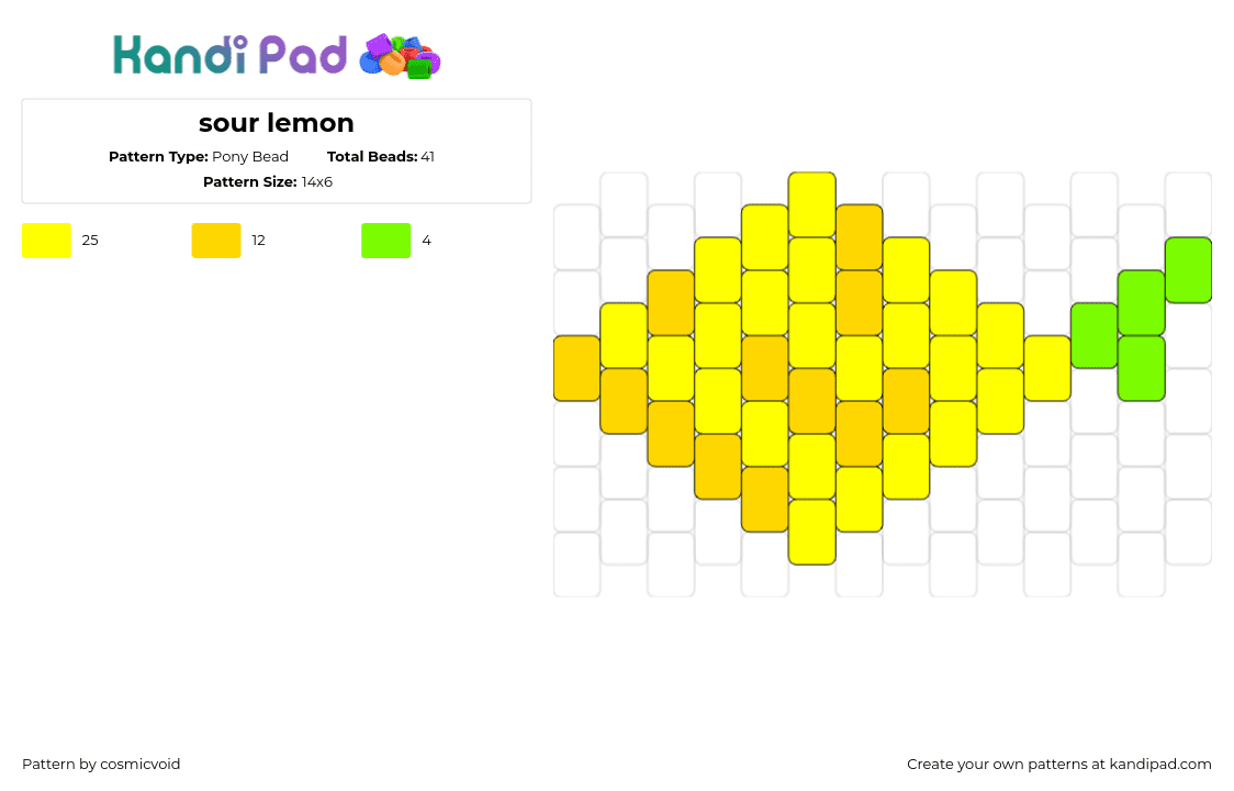 sour lemon - Pony Bead Pattern by cosmicvoid on Kandi Pad - lemon,citrus,fruit,food,charm,simple,yellow