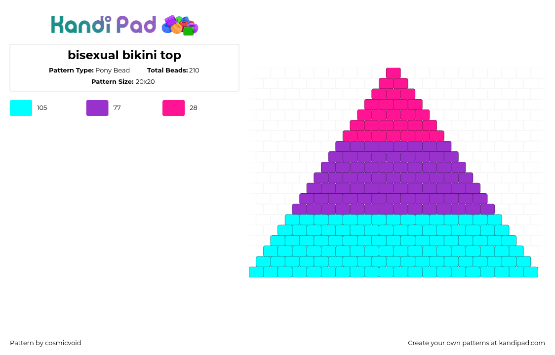 bisexual bikini top - Pony Bead Pattern by cosmicvoid on Kandi Pad - bisexual,pride,bikini,bra,clothing,pink,purple,light blue