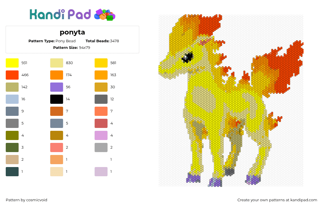 ponyta - Pony Bead Pattern by cosmicvoid on Kandi Pad - 